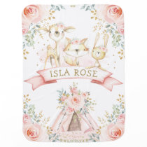 Blush Floral Boho Teepee Woodland Baby Animals Baby Blanket Blush Floral Boho Teepee Woodland Baby Animals Baby Blanket