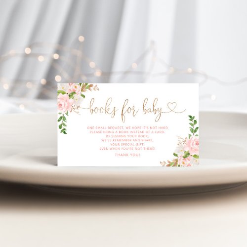  Blush floral books for baby ticket enclosure card