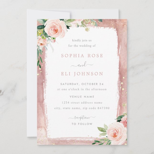Blush Floral & Border Elegant Enchanted Wedding Invitation (Front)
