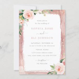 Blush Floral & Border Elegant Enchanted Wedding Invitation