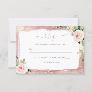 Blush Floral & Border Elegant Enchanted Wedding RSVP Card