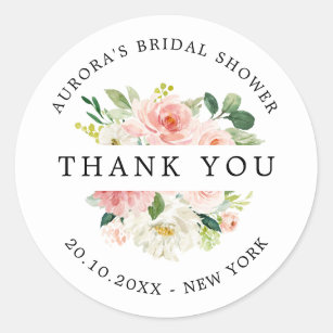 Blush Floral Botanical Bridal shower thank you Classic Round Sticker