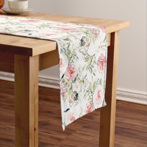 Blush floral botanical watercolor short table runner