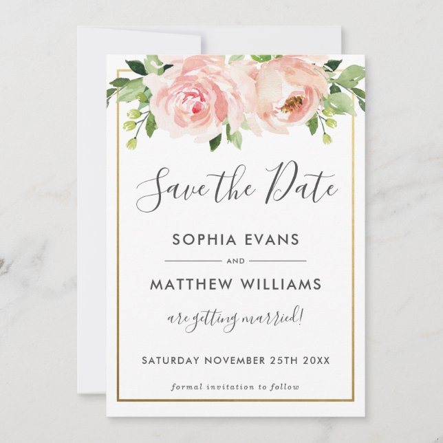 Blush Floral Botanical Wedding Save the Date Card (Front)