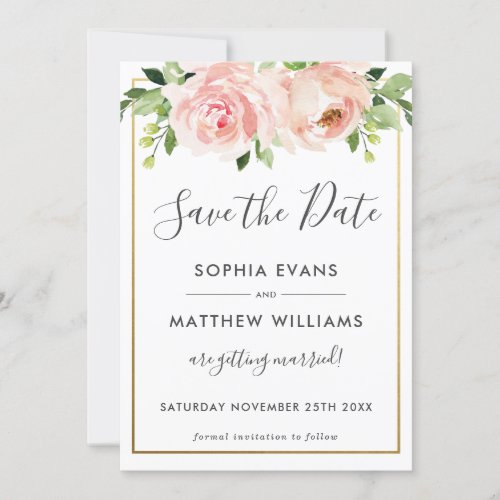 Blush Floral Botanical Wedding Save the Date Card