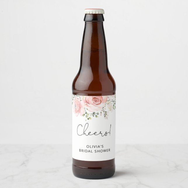 Blush floral bridal shower beer bottle label (Front)