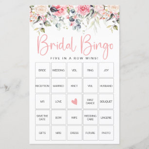 Blush Floral   Bridal Shower Bingo Game Card