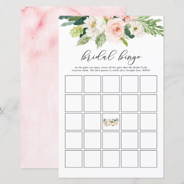 Blush Floral Bridal Shower Bingo Game Cards (Front/Back)