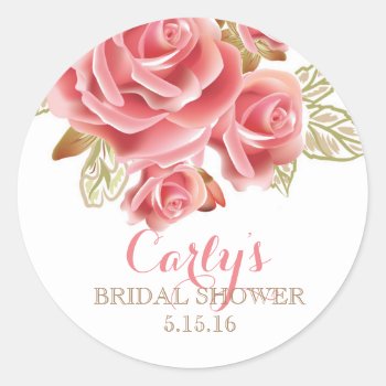 Blush Floral Bridal Shower Favor Stickers by ThreeFoursDesign at Zazzle