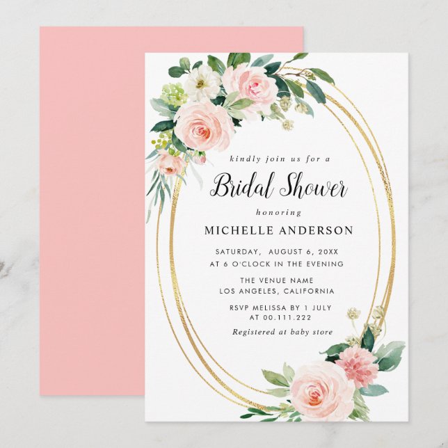 blush floral bridal shower invitation (Front/Back)