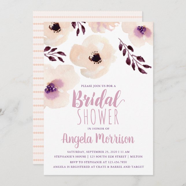 Blush Floral Bridal Shower Invitation (Front/Back)