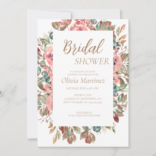 Blush Floral Bridal Shower Invitation  (Front)