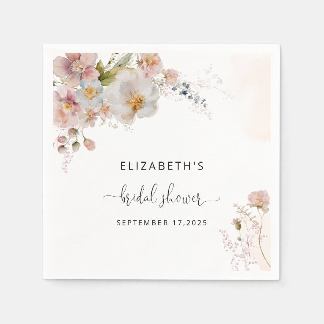 Blush Floral Bridal Shower Napkins (Front)
