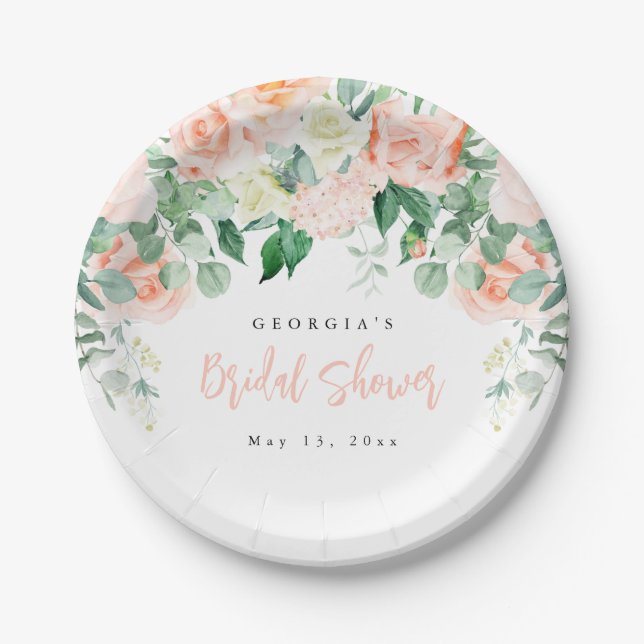 Blush Floral Bridal Shower Paper Plates (Front)