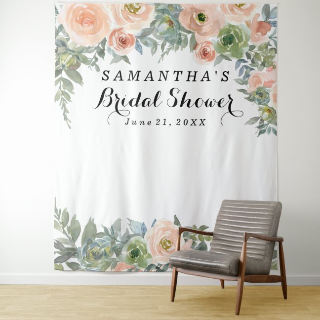 Blush Floral Bridal Shower Photo Booth Tapestry