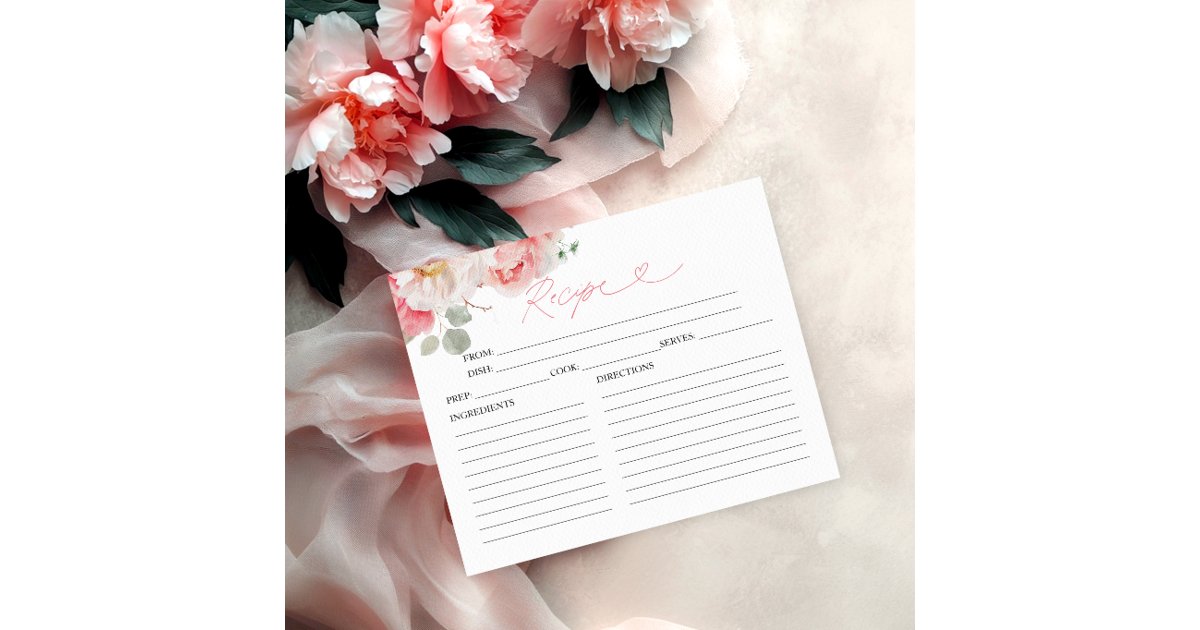 Blush Floral Bridal Shower Recipe Cards | Zazzle