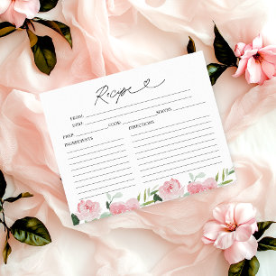Blush Floral Bridal Shower Recipe Cards