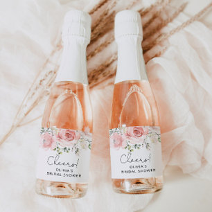 Blush floral bridal shower sparkling wine label