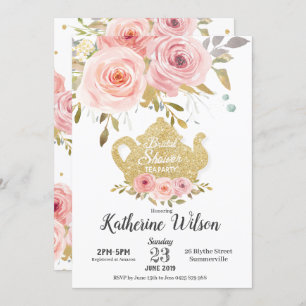 Blush Floral Bridal Shower Tea Party Invitation