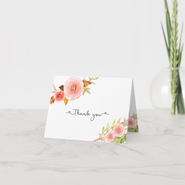 Blush Floral Bridal Shower Wedding Thank you notes (Front)