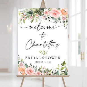 Blush Floral Bridal Shower Welcome Sign, Elegant Foam Board