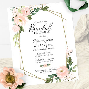 Blush Floral Bridal Tea Party Budget Invitation