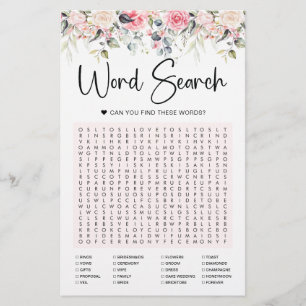 Blush Floral   Bridal Word Search Game Card