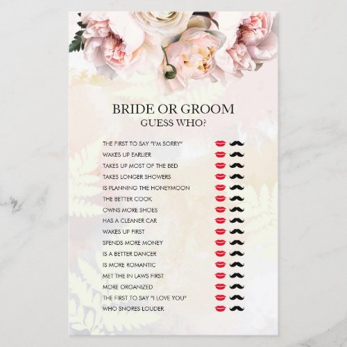 Blush Floral Bride or Groom Shower Game