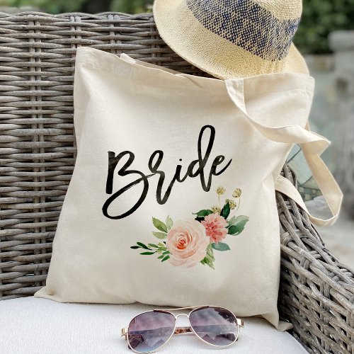 Blush floral bride wedding tote bag
