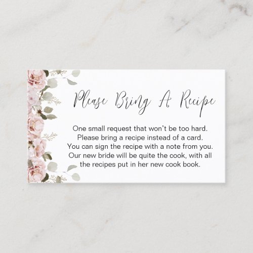 Blush Floral Bring Recipe Bridal Shower Card