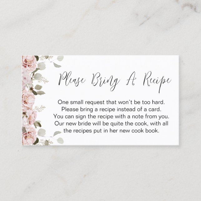 Blush Floral Bring Recipe Bridal Shower Card (Front)