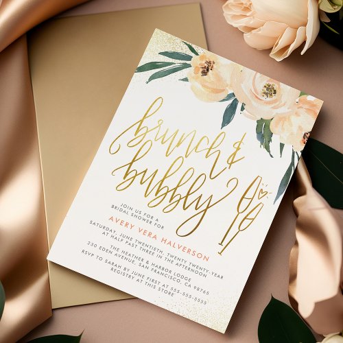 Blush Floral Brunch  Bubbly Bridal Shower Invitation