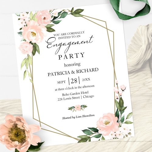 Blush Floral Budget Engagement Party Invitation