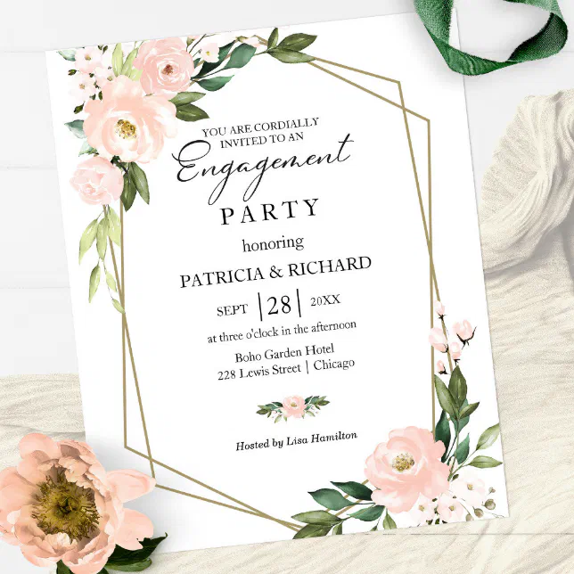 Blush Floral Budget Engagement Party Invitation 