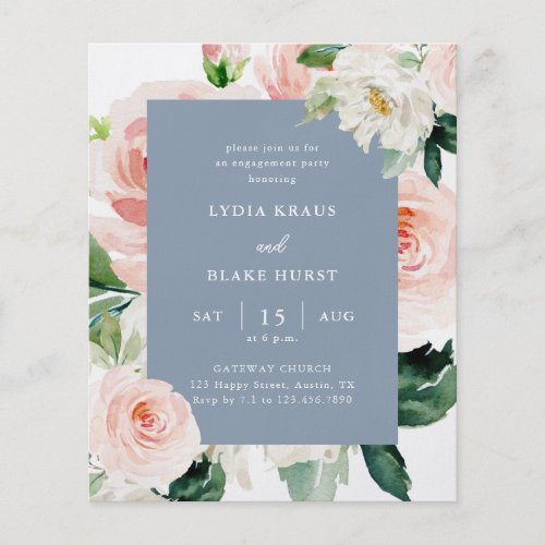 Blush Floral Budget Engagement Party Invitation Flyer