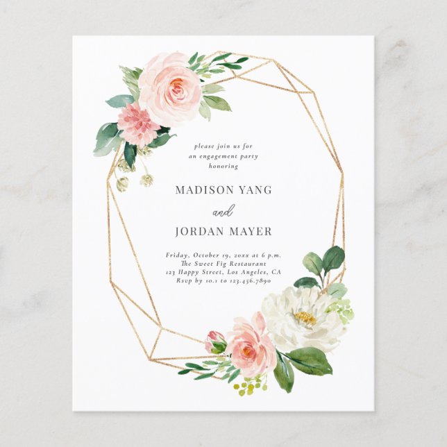 Blush Floral Budget Engagement Party Invitation Flyer (Front)