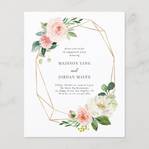 Blush Floral Budget Engagement Party Invitation Flyer