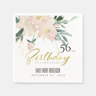 BLUSH FLORAL BUNCH WATERCOLOR ANY AGE BIRTHDAY NAPKINS