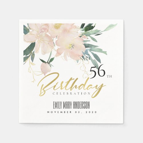 BLUSH FLORAL BUNCH WATERCOLOR ANY AGE BIRTHDAY NAPKINS