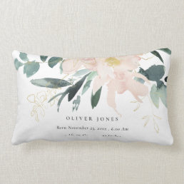 BLUSH FLORAL BUNCH WATERCOLOR BABY BIRTH STATS LUMBAR PILLOW