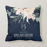 BLUSH FLORAL BUNCH WATERCOLOR BABY BIRTH STATS THROW PILLOW