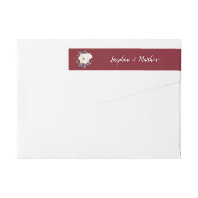 Blush Floral Burgundy Personalized Wedding Wrap Around Label (Back)