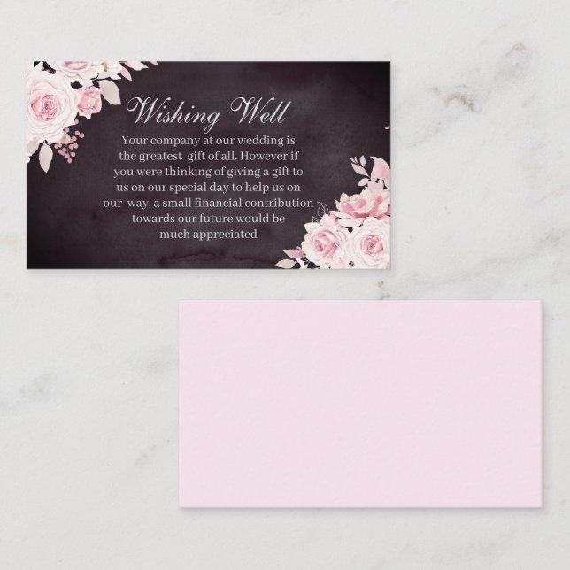 Blush Floral Burgundy Wedding Wishing Well Note Card (Front/Back)