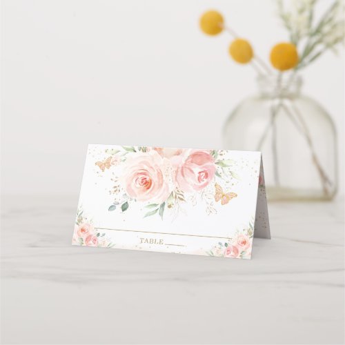 Blush Floral Butterflies Quinceaera 16 Birthday  Place Card
