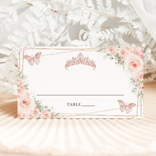 Blush Floral Butterflies Quinceanera 16th Birthday Place Card