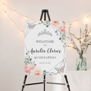 Blush Floral Butterflies Quinceanera Birthday Foam Board