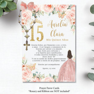 Blush Floral Butterflies Quinceañera Prayer Card