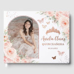 Blush Floral Butterflies Rose Gold Quince XV Photo Foil Guest Book<br><div class="desc">Cherish your special day for the years to come with this beautiful customized real foil photo guest book. Featuring enchanting soft blush pink roses, a rose gold princess crown, fluttering butterflies and a space to place your photograph. Personalize it with your details easily and quickly, simply press the Edit Using...</div>
