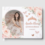 Blush Floral Butterflies Rose Gold Quince XV Photo Foil Guest Book<br><div class="desc">Cherish your special day for the years to come with this beautiful customized real foil photo guest book. Featuring enchanting soft blush pink roses, a rose gold princess crown, fluttering butterflies and a space to place your photograph. Personalize it with your details easily and quickly, simply press the Edit Using...</div>