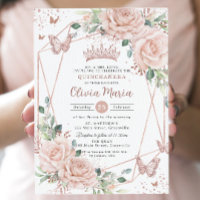 Blush Floral Butterflies Rose Gold Quinceañera